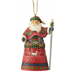 Figurine Jim Shore Suspension Noël Père-Noël Laponie tenant son bâton - Lapland Santa With Staff