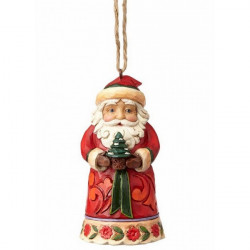 Figurine Jim Shore Suspension Noël Père-Noël avec un petit sapin - Santa with Tree Mini Hanging Ornament