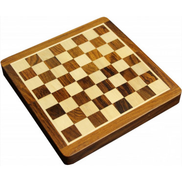 Jeu d'échecs pliant magnétique marqueté, 25 cm - Bois Patiné