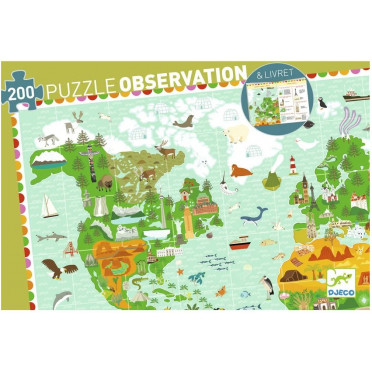 Puzzle Djeco Observation - Tour du monde + Livret - 200 pièces