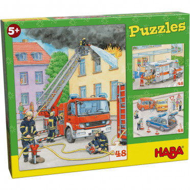 Puzzle HABA - Véhicules d’intervention - 3 x 48 Pièces