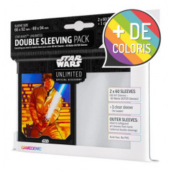 Précommande : Double Sleeving Protège-cartes Gamegenic Illustré Star Wars Unlimited : Luke Skywalker 08/03/2024